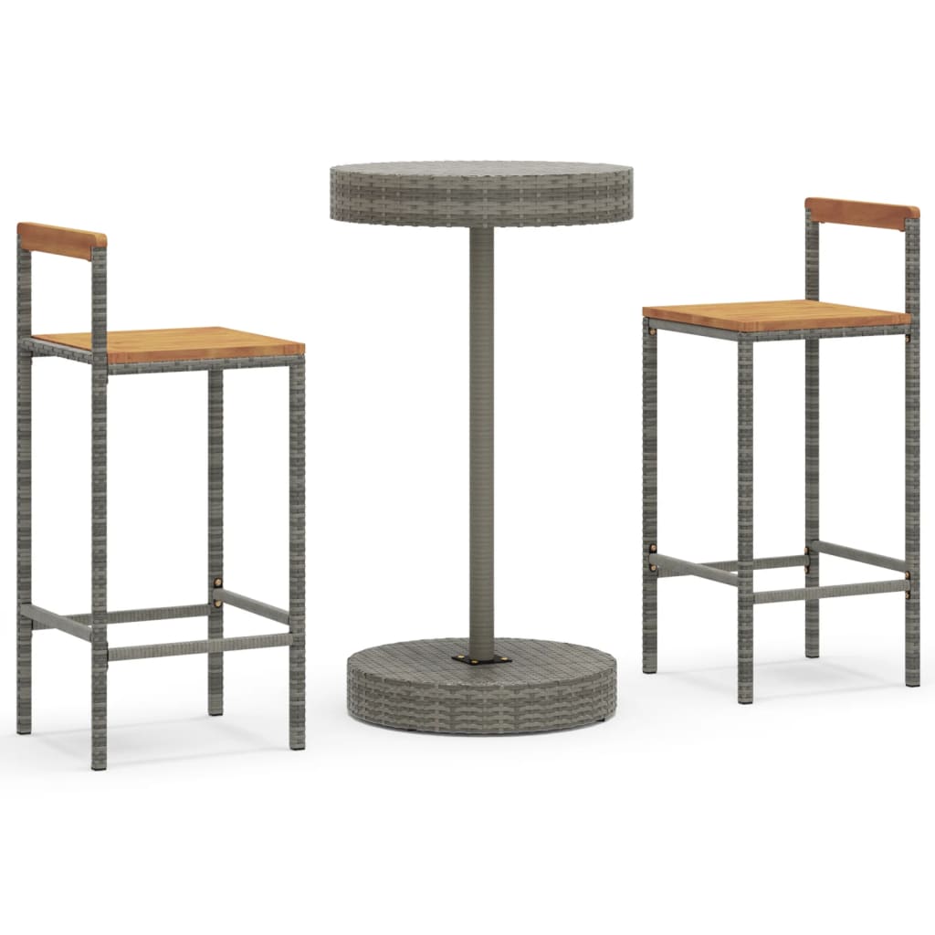 Ensemble De Bar Jardin 3 Pcs Poly Rotin/Bois Massif Acacia
