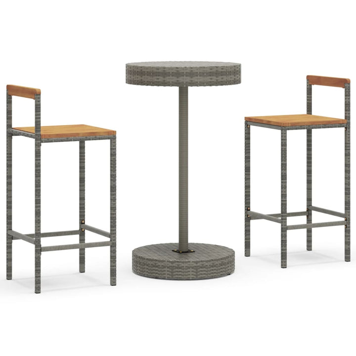 Ensemble De Bar Jardin 3 Pcs Poly Rotin/Bois Massif Acacia