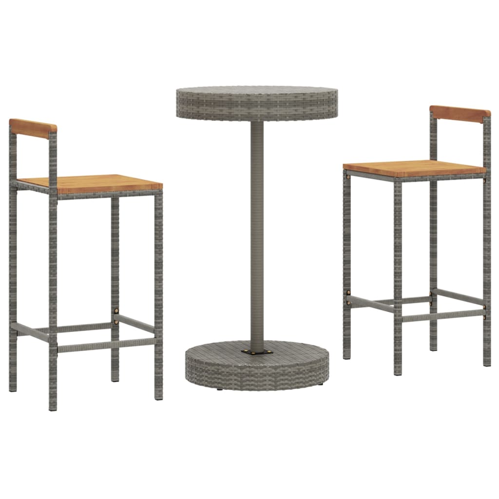 Ensemble De Bar Jardin 3 Pcs Poly Rotin/Bois Massif Acacia