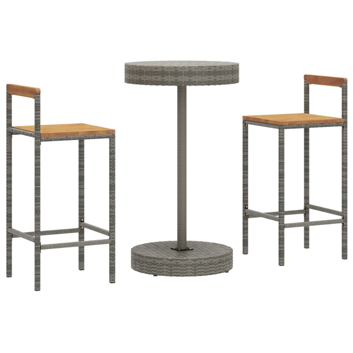 Ensemble De Bar Jardin 3 Pcs Poly Rotin/Bois Massif Acacia