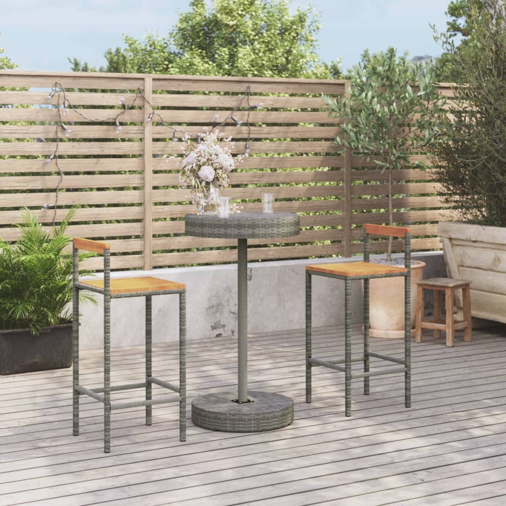 Ensemble De Bar Jardin 3 Pcs Poly Rotin/Bois Massif Acacia