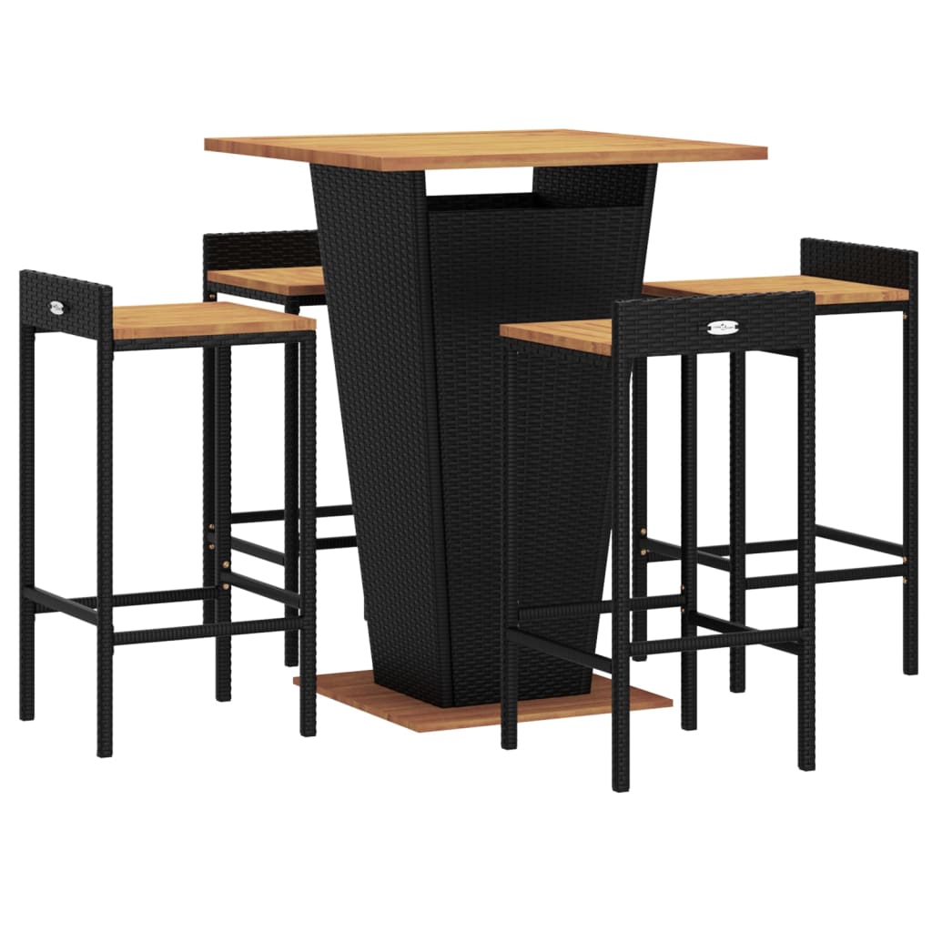 Ensemble De Bar Jardin 5 Pcs Poly Rotin/Bois Massif Acacia