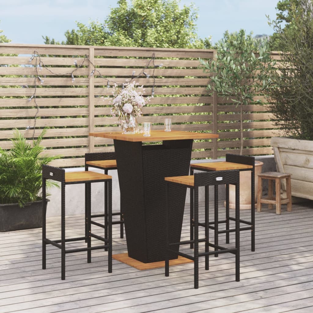 Ensemble De Bar Jardin 5 Pcs Poly Rotin/Bois Massif Acacia