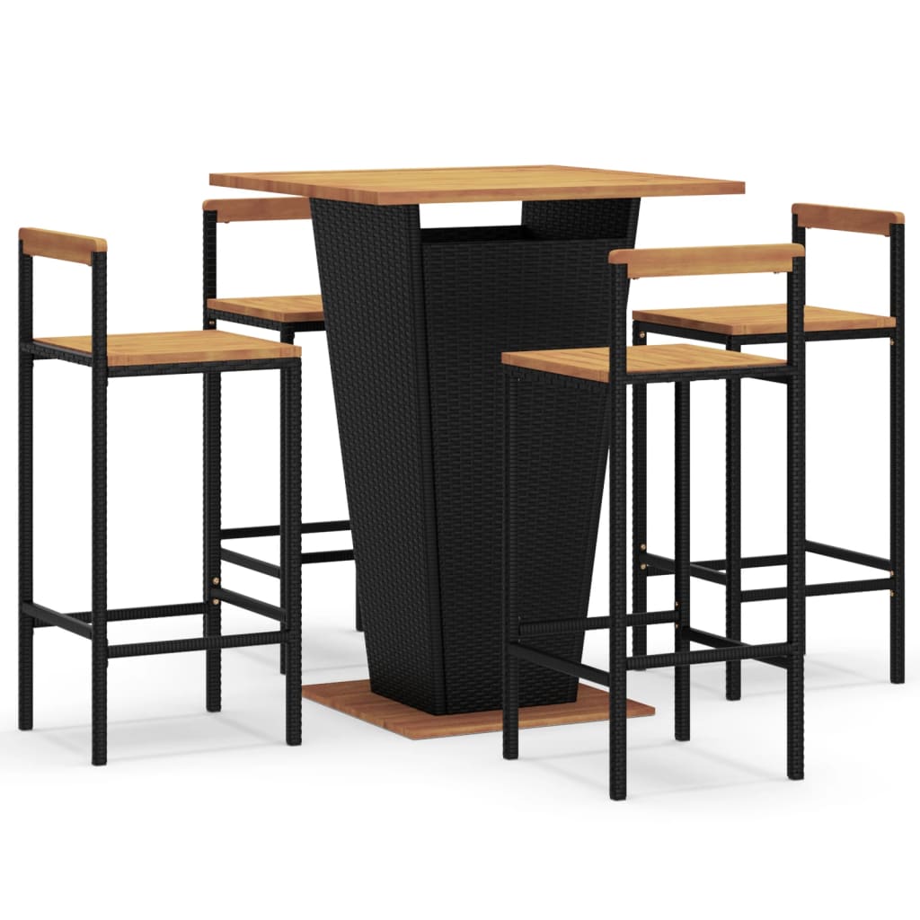 Ensemble De Bar Jardin 5 Pcs Poly Rotin/Bois Massif Acacia