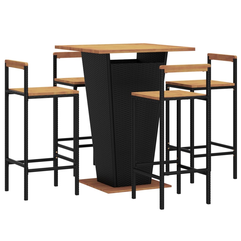 Ensemble De Bar Jardin 5 Pcs Poly Rotin/Bois Massif Acacia