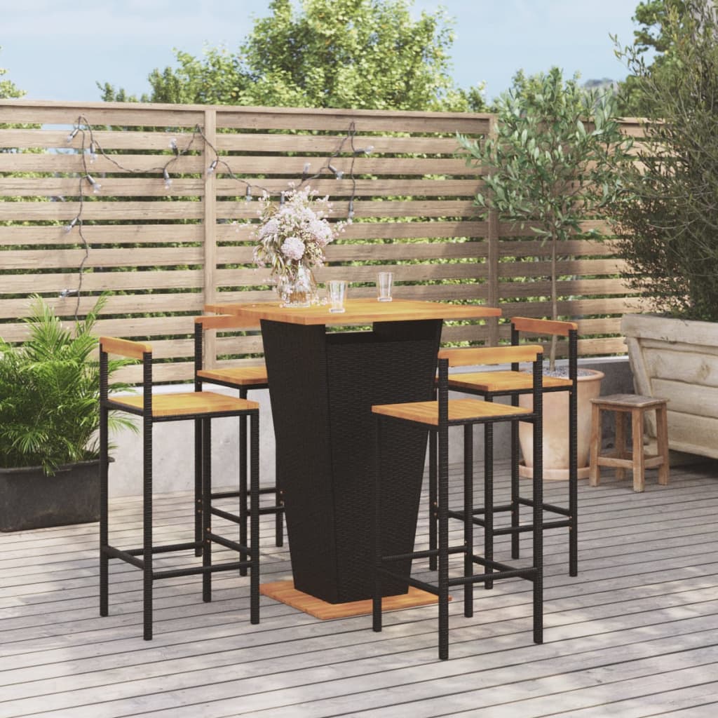 Ensemble De Bar Jardin 5 Pcs Poly Rotin/Bois Massif Acacia