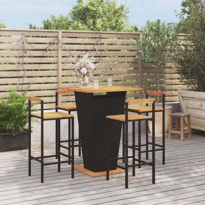 Ensemble De Bar Jardin 5 Pcs Poly Rotin/Bois Massif Acacia