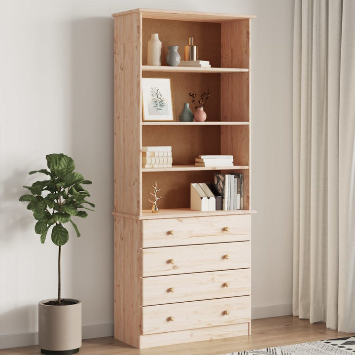 Bibliothèque Tiroirs Alta 77X35X186,5Cm Bois Massif Pin