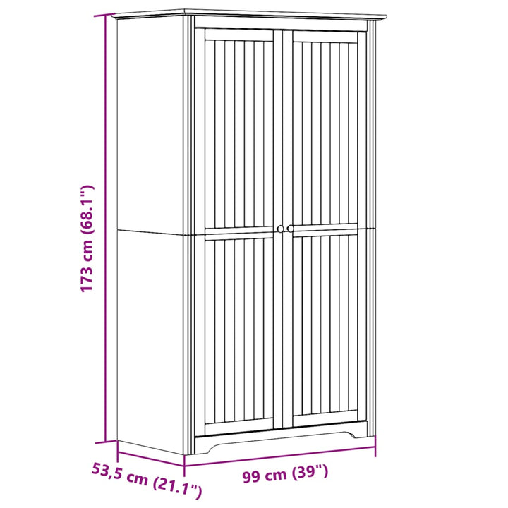 Garde-Robe Bodo Blanc 99X53,5X173 Cm Bois Massif De Pin Marron
