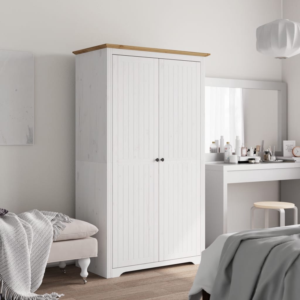 Garde-Robe Bodo Blanc 99X53,5X173 Cm Bois Massif De Pin Marron