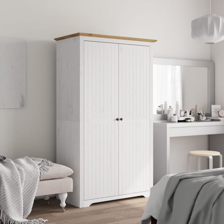 Garde-Robe Bodo Blanc 99X53,5X173 Cm Bois Massif De Pin Marron