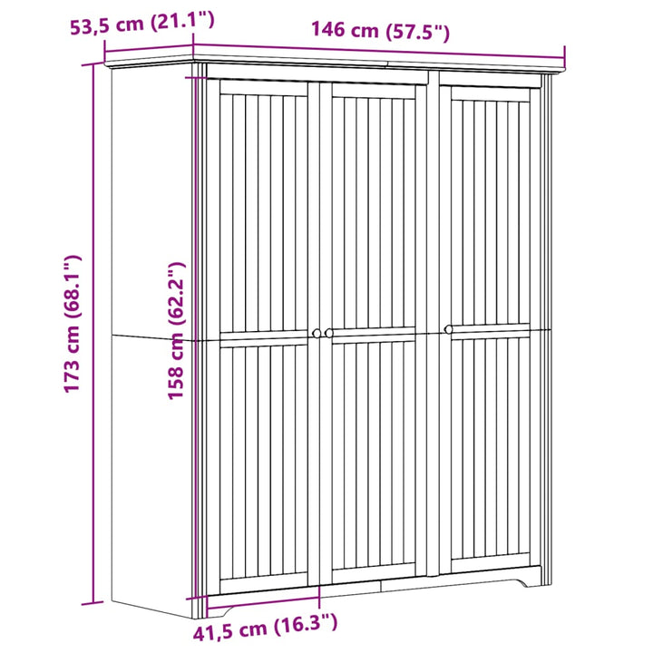 Garde-Robe Bodo 146X53,5X173 Cm Bois Massif De Pin Blanc