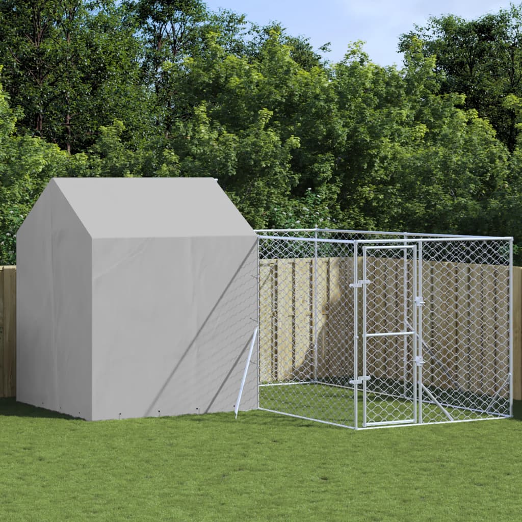 Chenil D'extérieur Pour Chiens Avec Toit Argenté 6X6X2,5 M