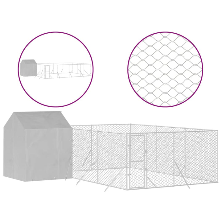 Chenil D'extérieur Pour Chiens Avec Toit Argenté 6X6X2,5 M