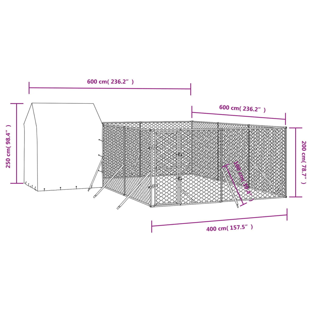 Chenil D'extérieur Pour Chiens Avec Toit Argenté 6X6X2,5 M