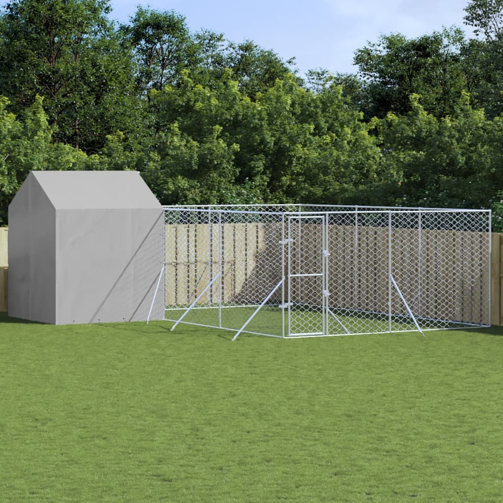 Chenil D'extérieur Pour Chiens Avec Toit Argenté 6X6X2,5 M