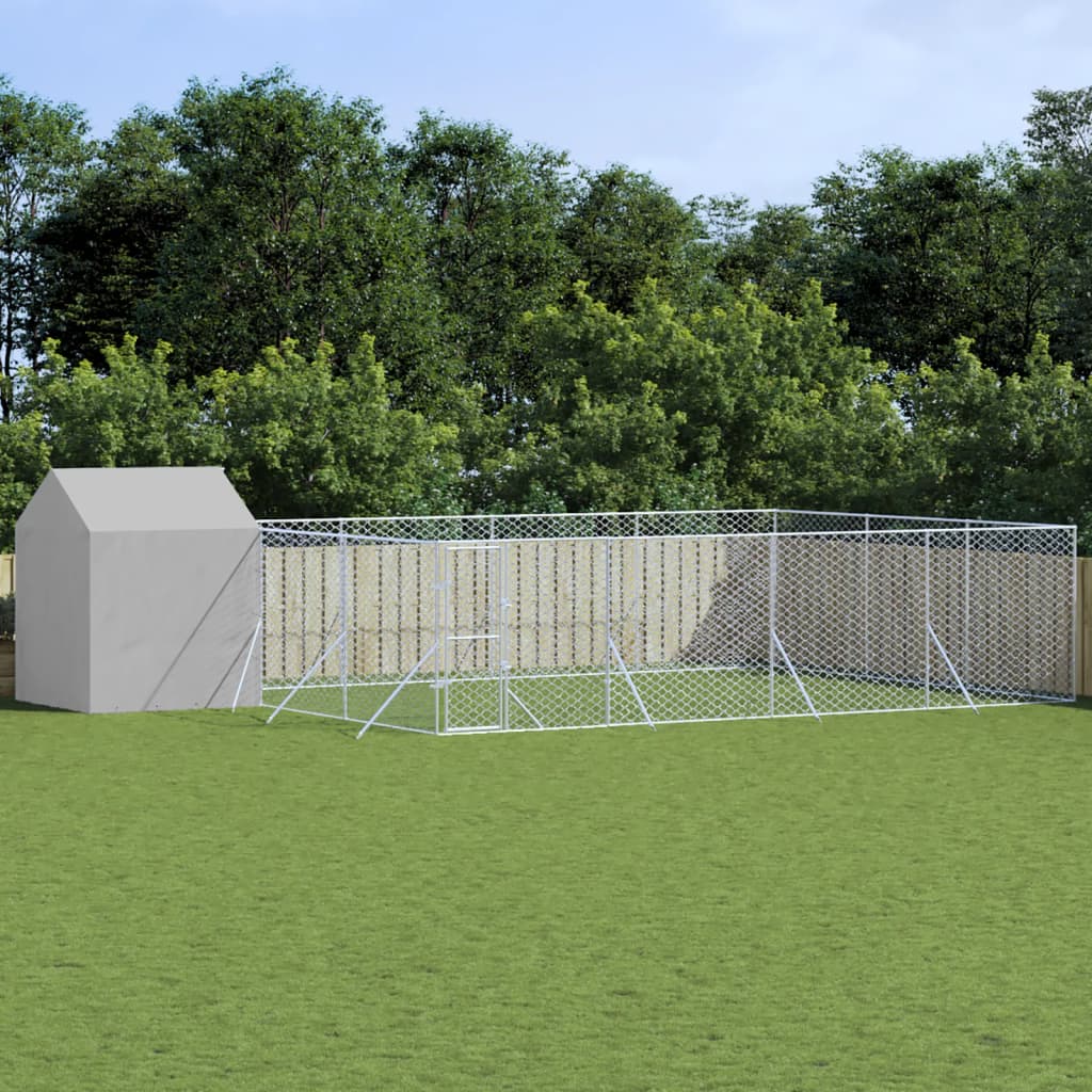 Chenil D'extérieur Pour Chiens Avec Toit Argenté 6X6X2,5 M