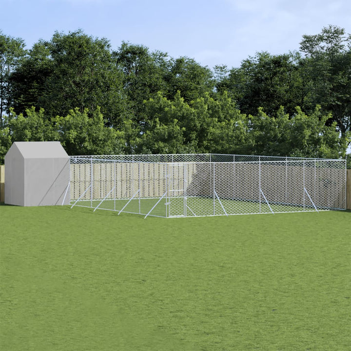 Chenil D'extérieur Pour Chiens Avec Toit Argenté 6X6X2,5 M