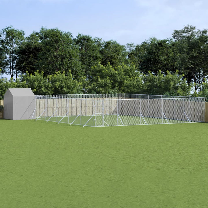 Chenil D'extérieur Pour Chiens Avec Toit Argenté 6X6X2,5 M