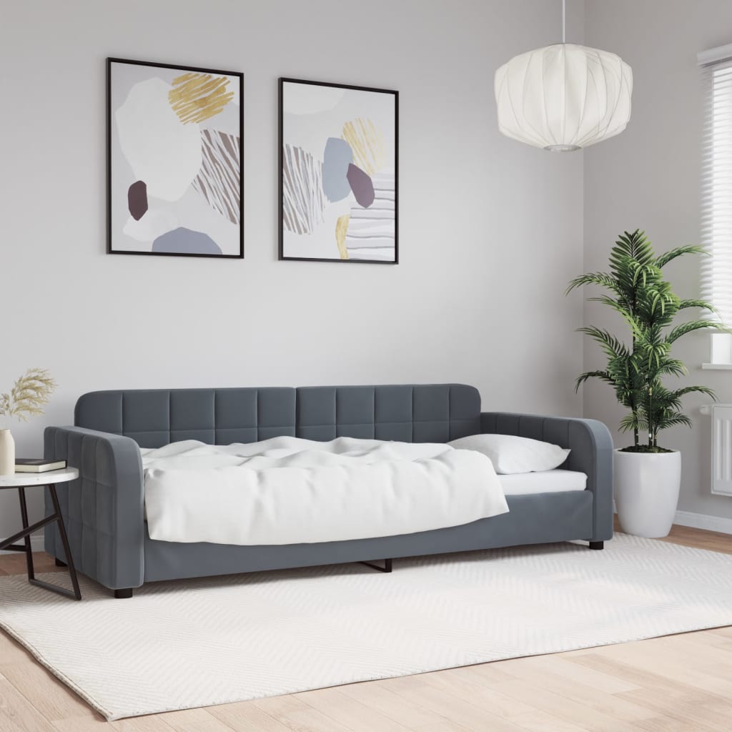 Lit De Jour Avec Gigogne Et Tiroirs 90X190Cm Velours Gris Foncé