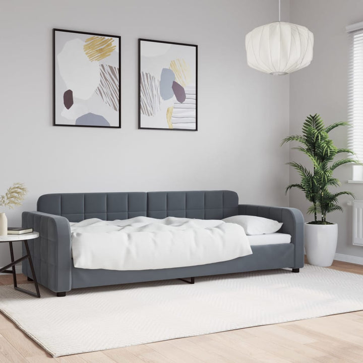 Lit De Jour Avec Gigogne Et Tiroirs 90X190Cm Velours Gris Foncé