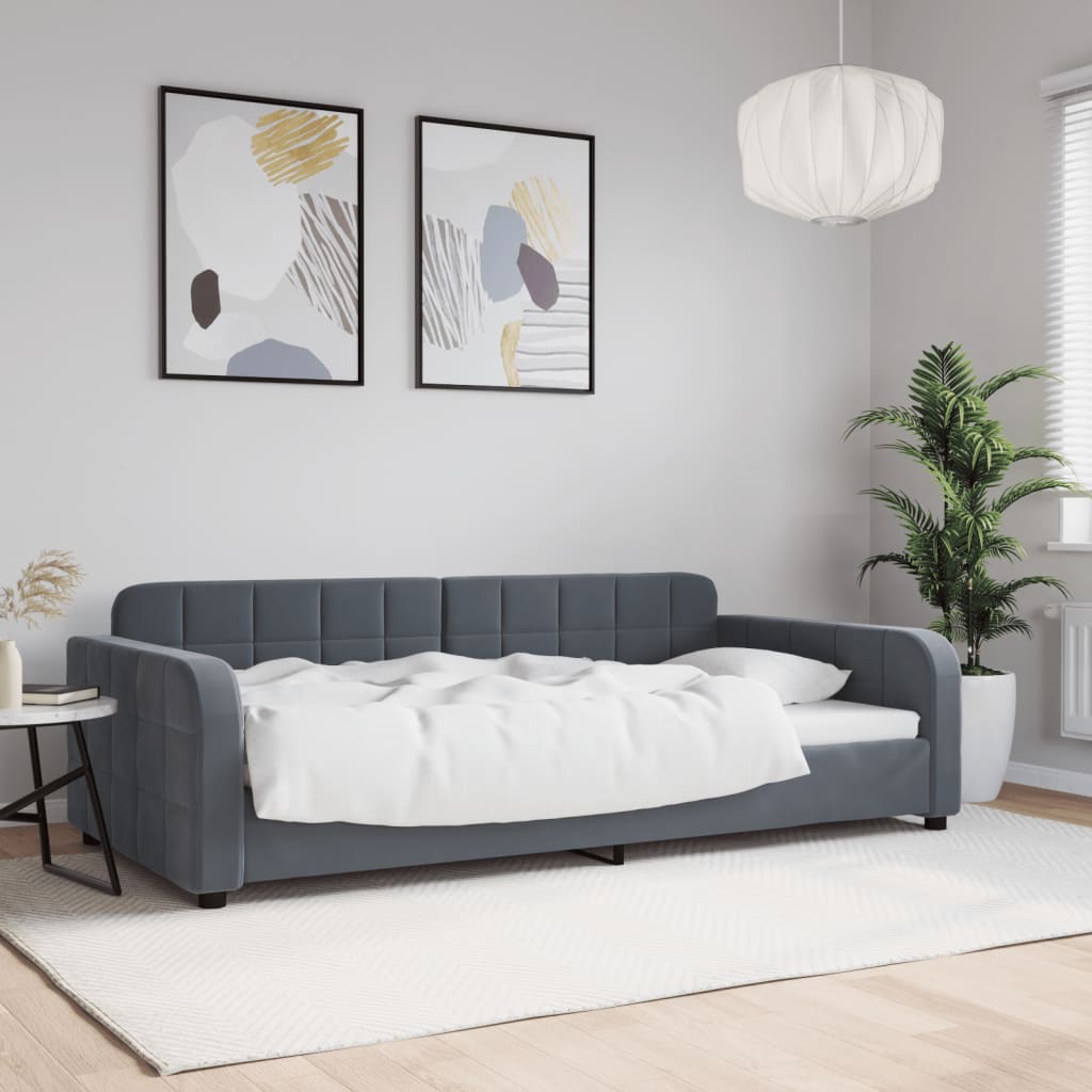 Lit De Jour Avec Gigogne Et Tiroirs 90X190Cm Velours Gris Foncé