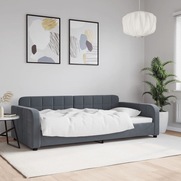 Lit De Jour Avec Gigogne Et Tiroirs 90X190Cm Velours Gris Foncé