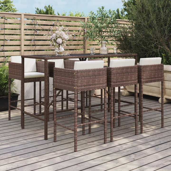 Ensemble De Bar De Jardin 7 Pcs Avec Coussins Poly Rotin
