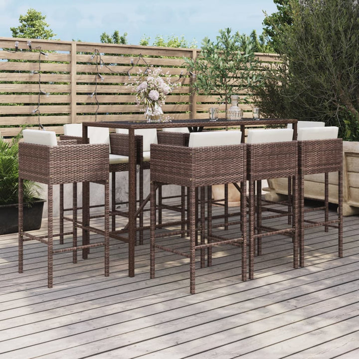 Ensemble De Bar De Jardin 7 Pcs Avec Coussins Poly Rotin