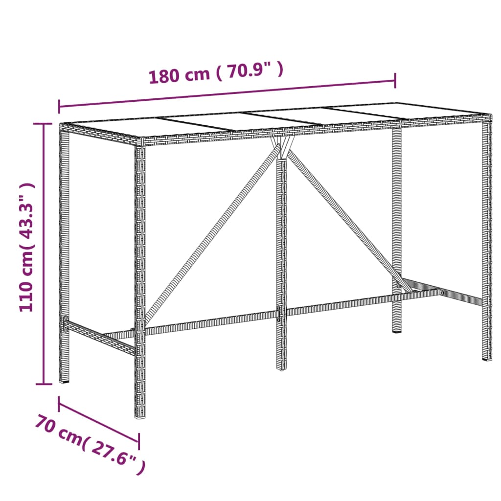 Ensemble De Bar De Jardin 7 Pcs Avec Coussins Poly Rotin
