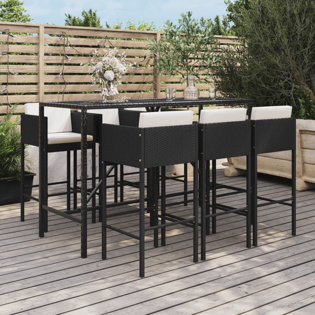 Ensemble De Bar De Jardin 7 Pcs Avec Coussins Poly Rotin