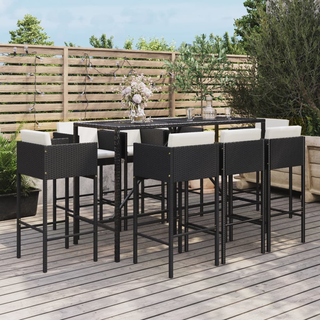 Ensemble De Bar De Jardin 7 Pcs Avec Coussins Poly Rotin
