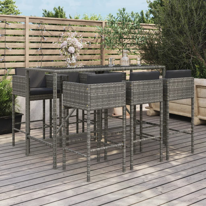 Ensemble De Bar De Jardin 7 Pcs Avec Coussins Poly Rotin
