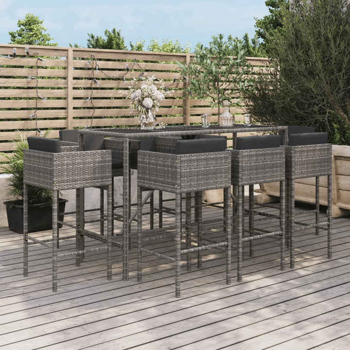 Ensemble De Bar De Jardin 7 Pcs Avec Coussins Poly Rotin