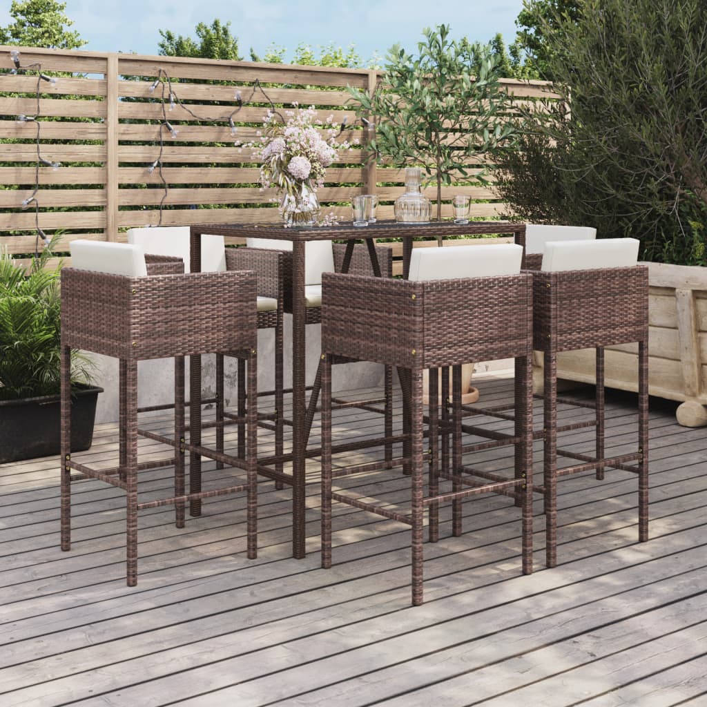 Ensemble De Bar De Jardin 7 Pcs Avec Coussins Poly Rotin
