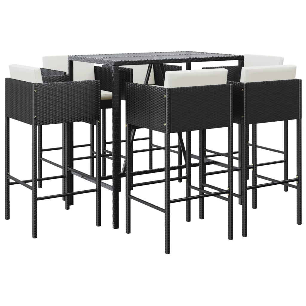Ensemble De Bar De Jardin 7 Pcs Avec Coussins Poly Rotin
