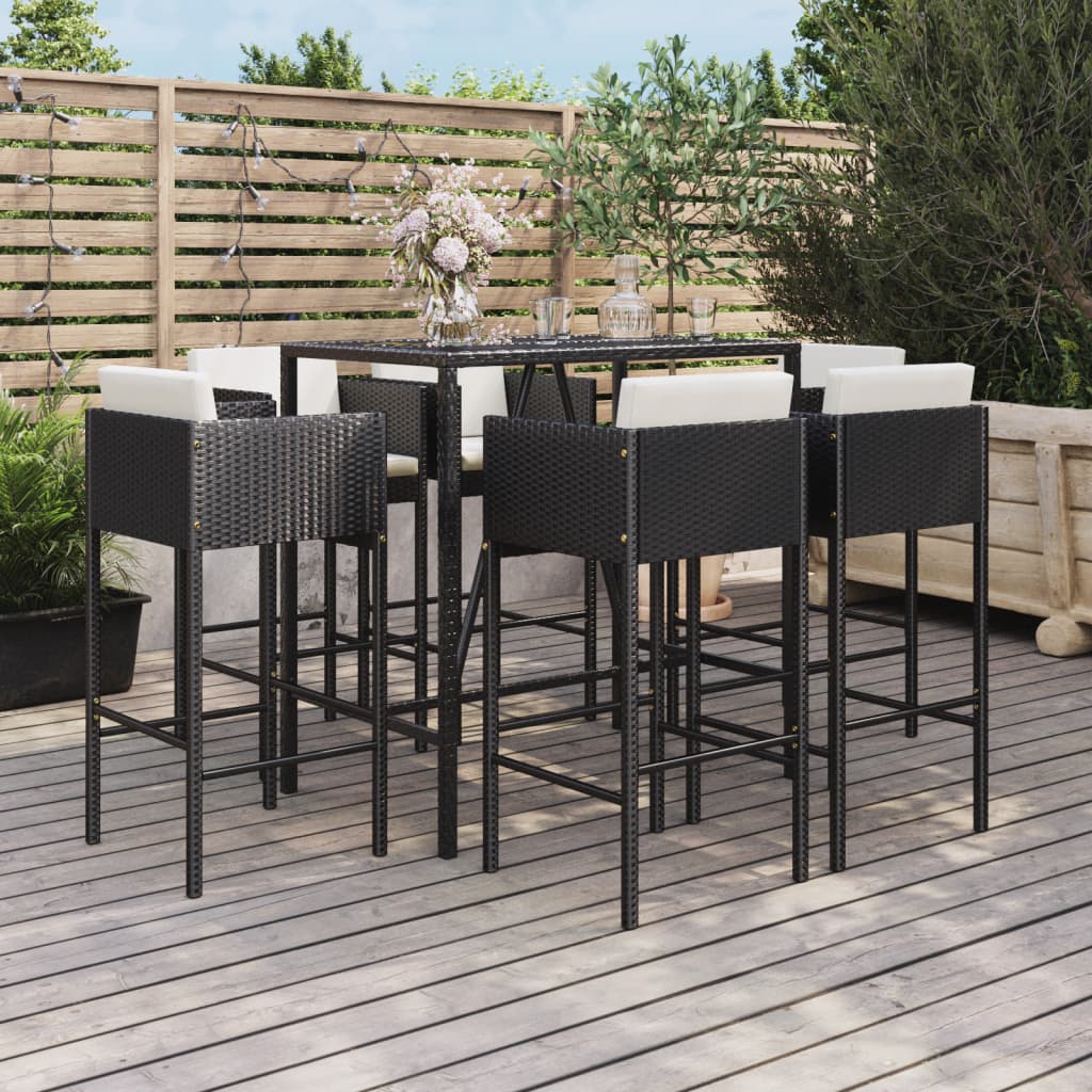 Ensemble De Bar De Jardin 7 Pcs Avec Coussins Poly Rotin
