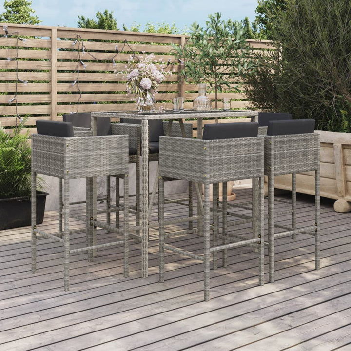 Ensemble De Bar De Jardin 7 Pcs Avec Coussins Poly Rotin