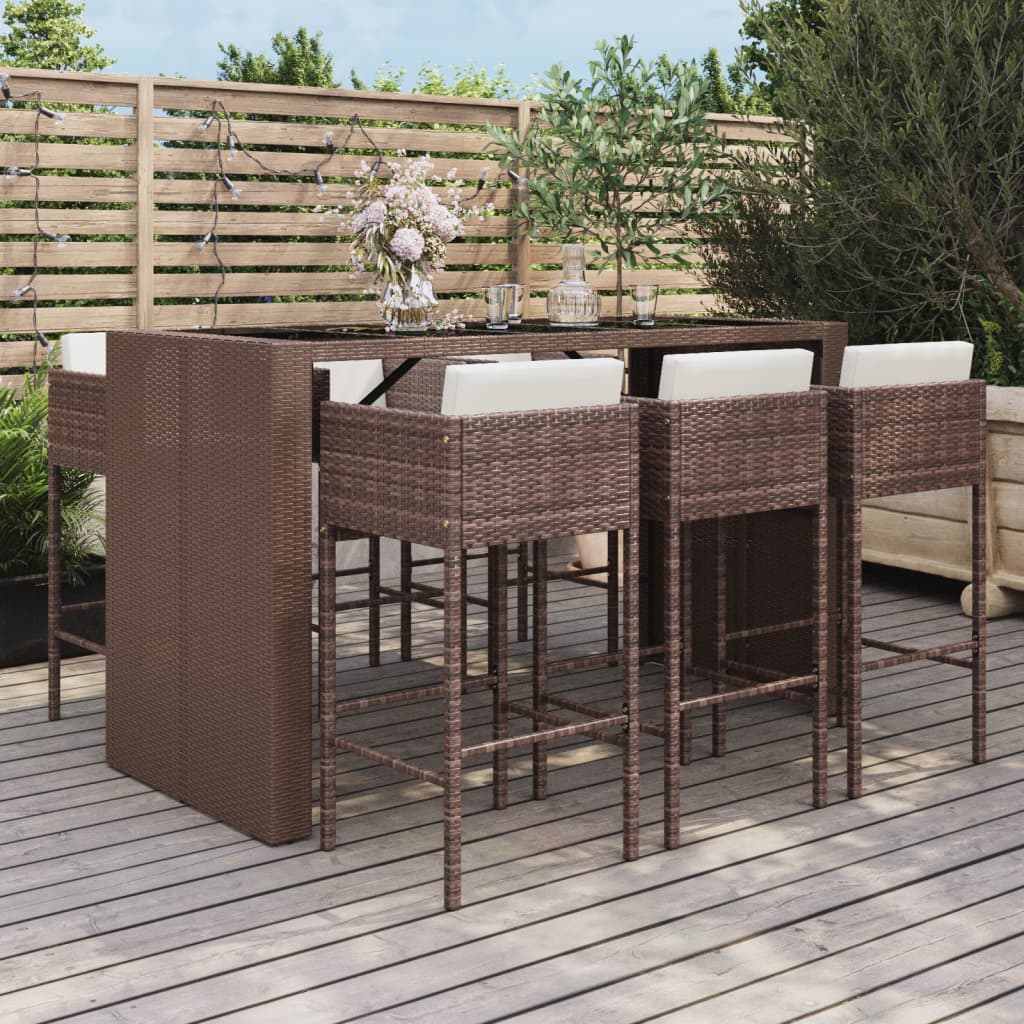 Ensemble De Bar De Jardin 7 Pcs Avec Coussins Poly Rotin