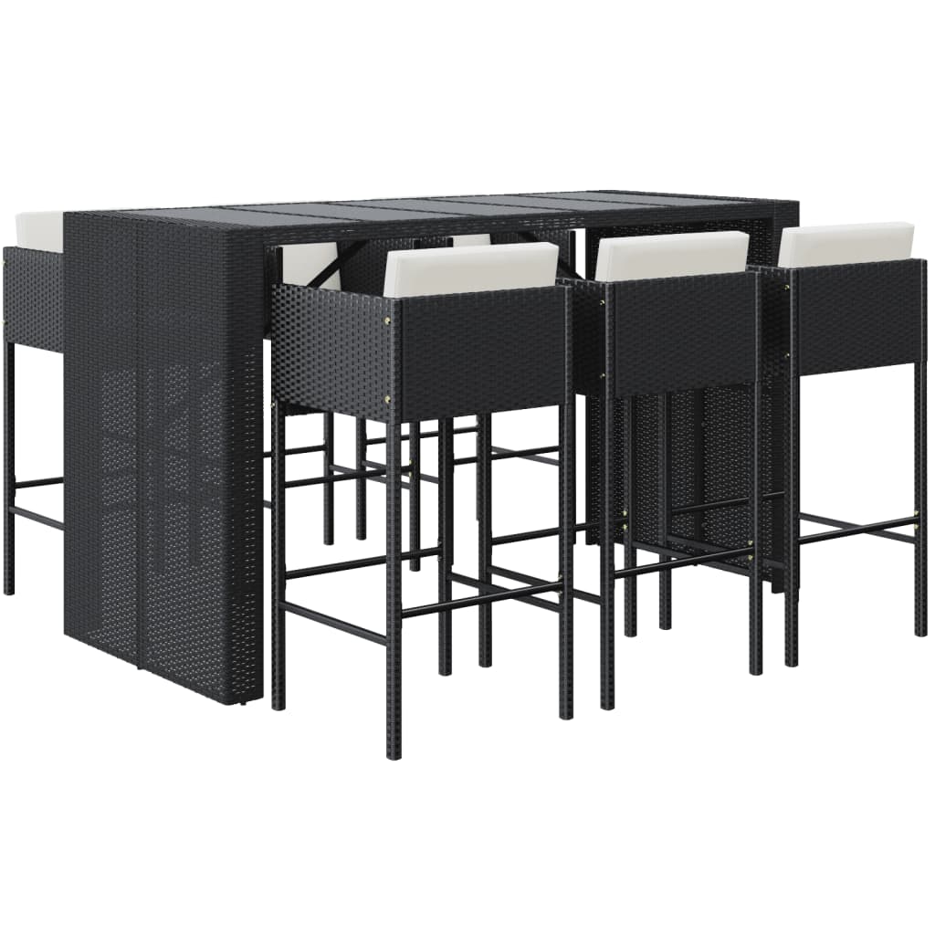 Ensemble De Bar De Jardin 7 Pcs Avec Coussins Poly Rotin