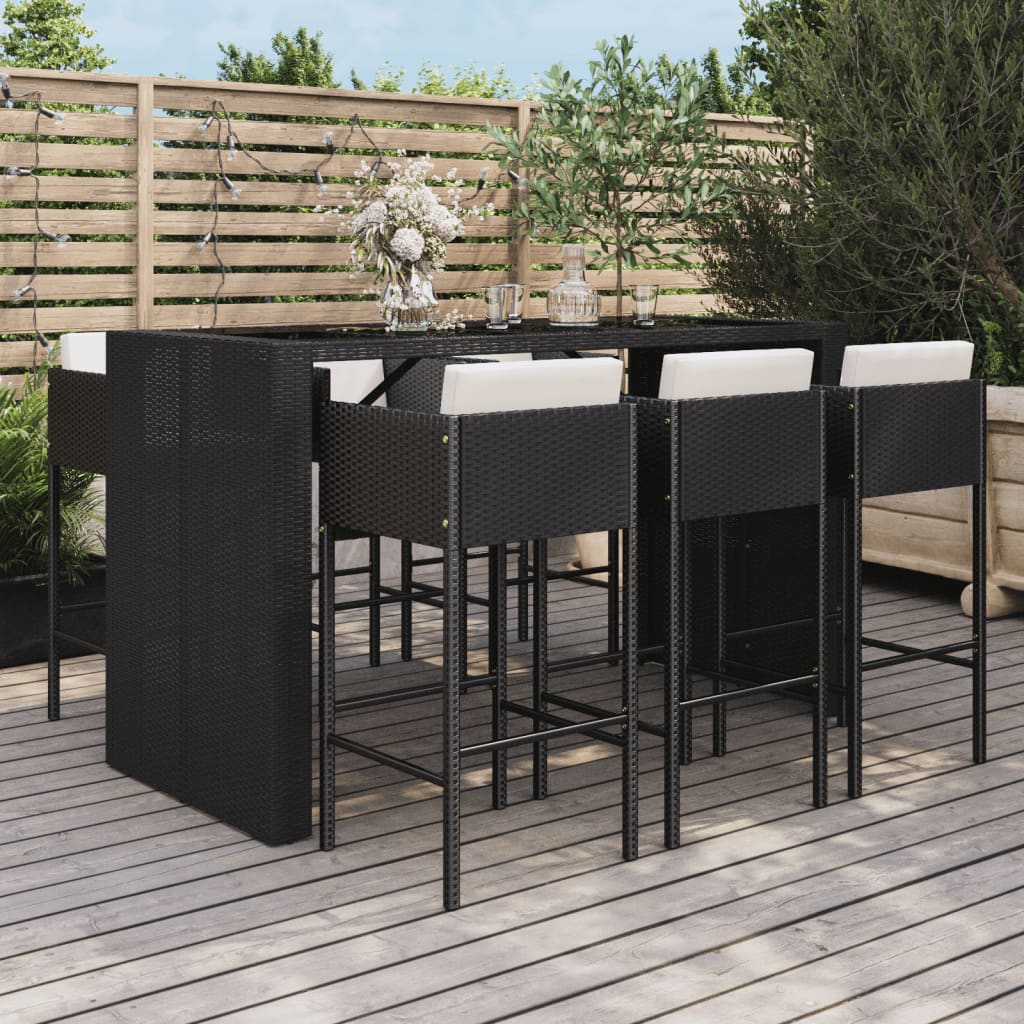 Ensemble De Bar De Jardin 7 Pcs Avec Coussins Poly Rotin