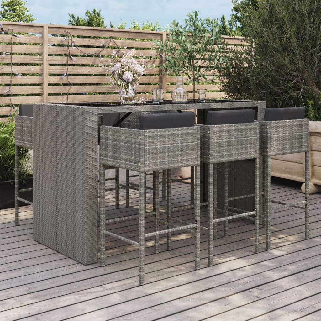 Ensemble De Bar De Jardin 7 Pcs Avec Coussins Poly Rotin
