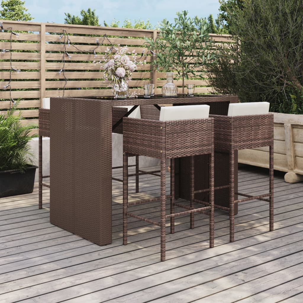 Ensemble De Bar De Jardin 5 Pcs Avec Coussins Poly Rotin
