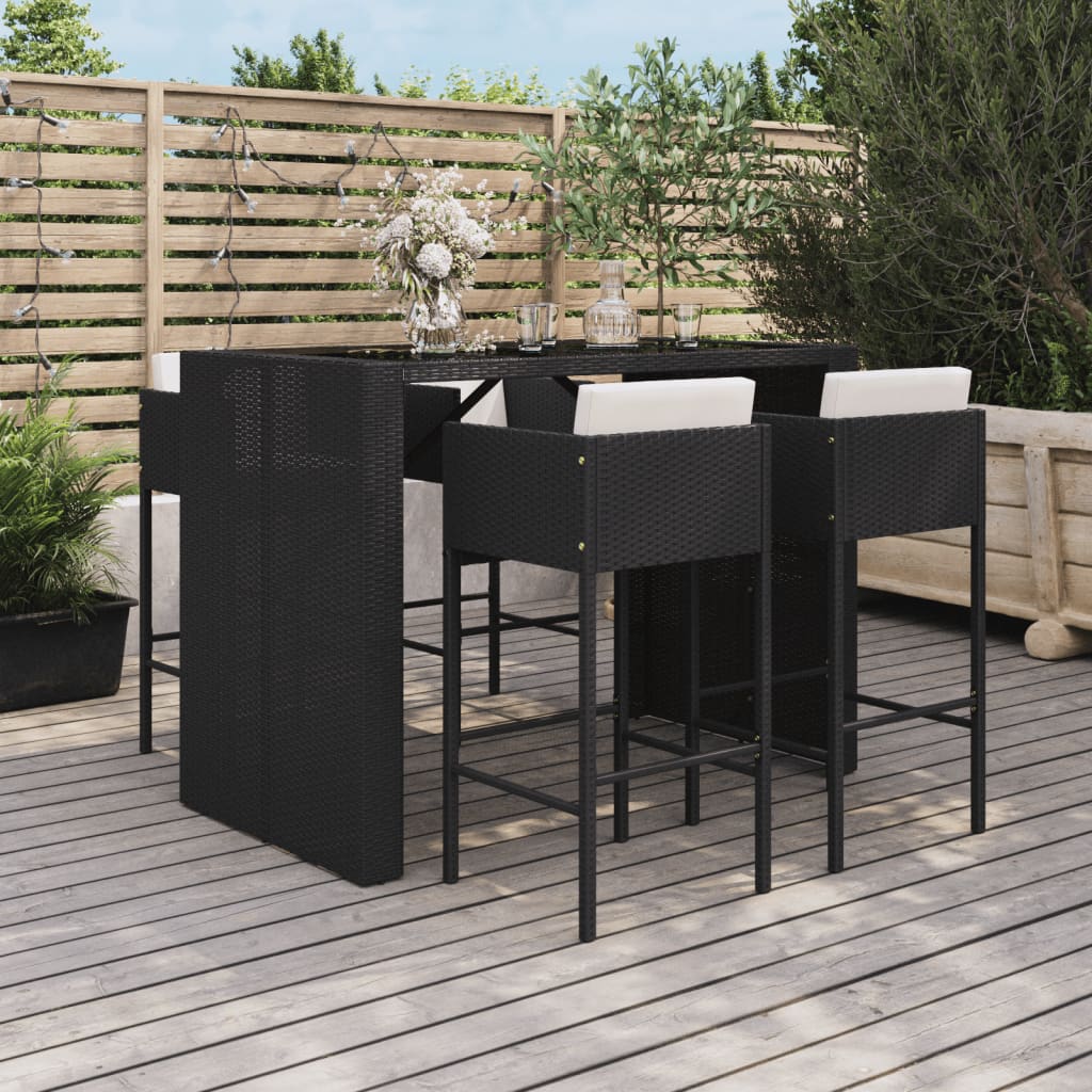 Ensemble De Bar De Jardin 5 Pcs Avec Coussins Poly Rotin