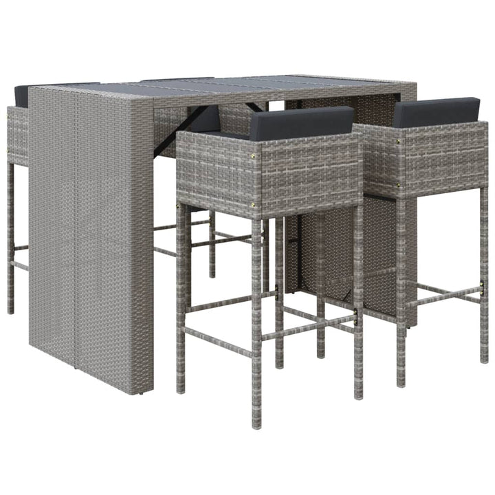 Ensemble De Bar De Jardin 5 Pcs Avec Coussins Poly Rotin