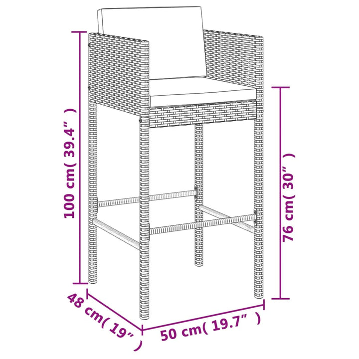 Ensemble De Bar De Jardin 5 Pcs Avec Coussins Poly Rotin