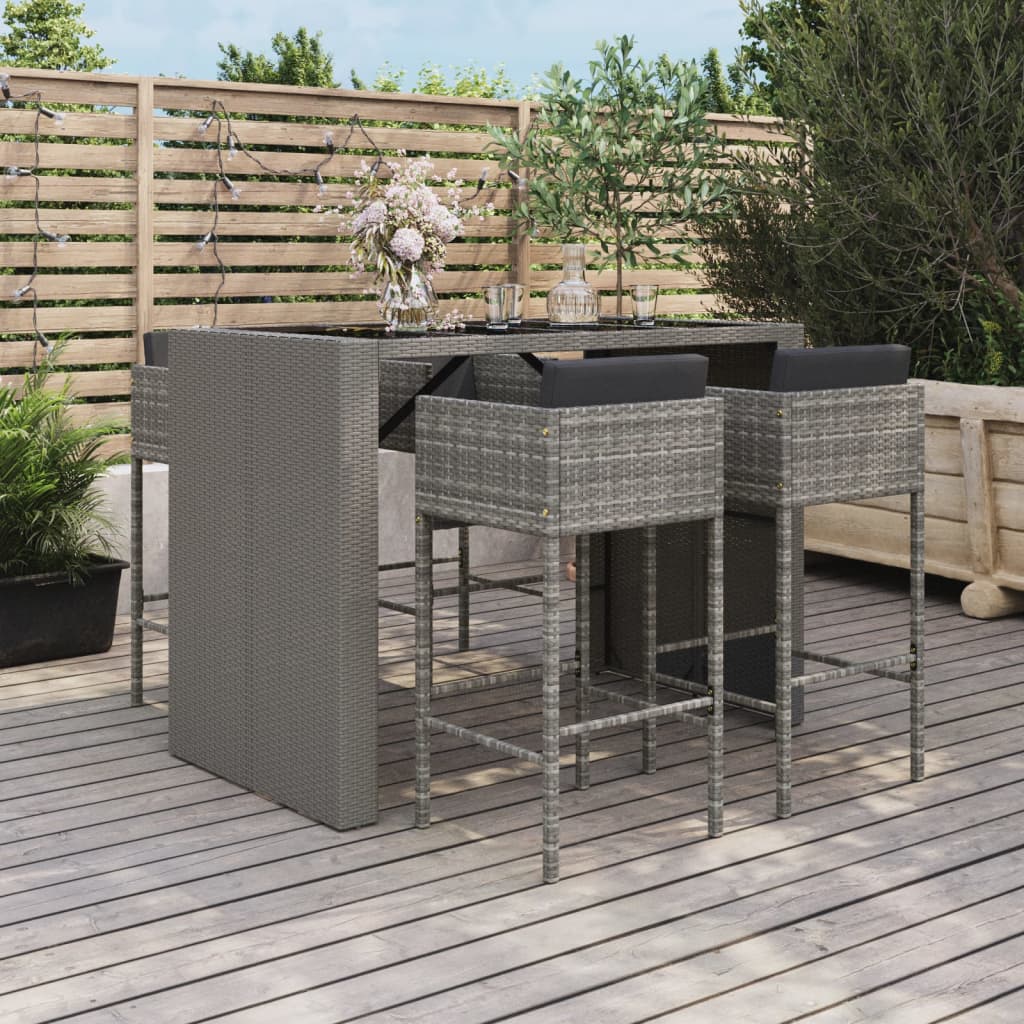Ensemble De Bar De Jardin 5 Pcs Avec Coussins Poly Rotin