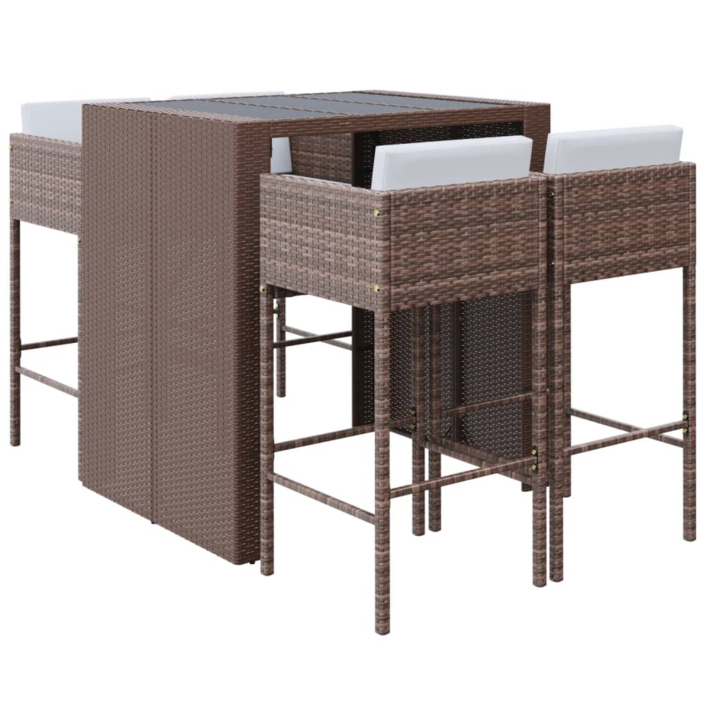 Ensemble De Bar De Jardin Avec Coussins 5 Pcs Poly Rotin