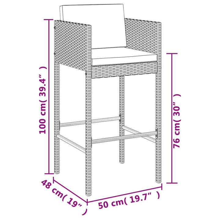 Ensemble De Bar De Jardin Avec Coussins 5 Pcs Poly Rotin