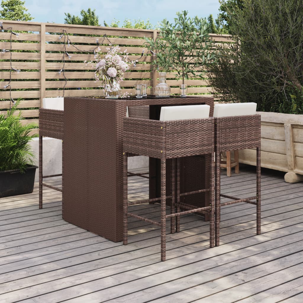 Ensemble De Bar De Jardin Avec Coussins 5 Pcs Poly Rotin